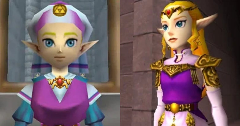 The Legend Of  Zelda Ocarina Of The Time (1998)Esta fue la primera Zelda en 3D, y la vemos como pasa de nña a adulta 