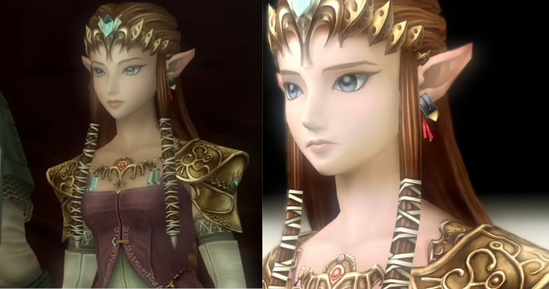 The Legend Of Zelda Twilight Princess (2006)           Es la version más madura. Su diseño es realista y usa un vestido largo con símbolos reales de Hyrule 