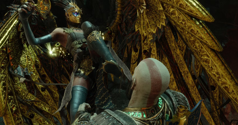 GNÁ - God of War Ragnarök. La reina de las valquirias y fiel seguidora de Odín. Gná pelea con espadas, atgeir, shurikens y ataques aéreos usando las alas. Su patrón de ataque es variable y agresivo que lo hace un enemigo formidable.